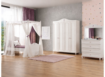 Himmelbett Kleiderschrank Kommode Spiegel Weiß Holz Textil