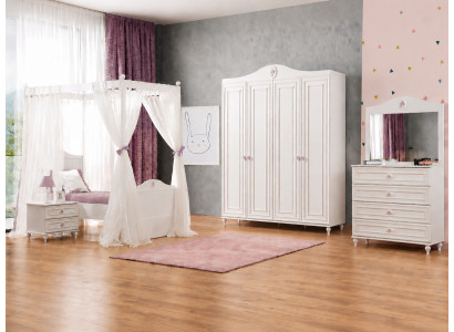 Himmelbett Einzelbett Weiß Holz Textil Modern Jugendbett Schlafzimmer