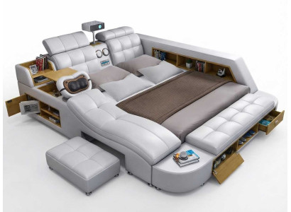 Modernes Designerbett weiß mit Massage Beamer und Komfort für Schlafzimmer
