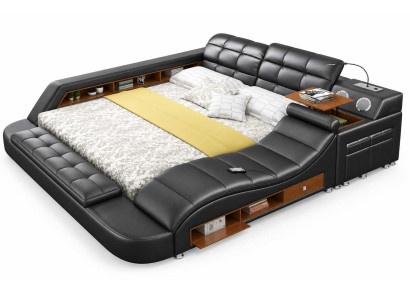 Schwarzes Komfortbett modern mit Beamer und Stauraum für Schlafzimmer