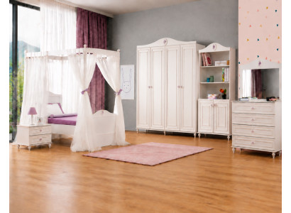 Jugendzimmer Set Kleiderschrank Kommode Regal Weiß Modern
