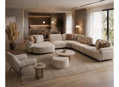 Luxuriöse Beige Sofagarnitur L-Form Couch Sitzhocker Sessel 3tlg