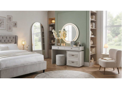 Frisiertisch Spiegel Hocker Beige Modern Luxus Schminktisch Set