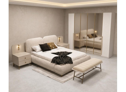 Schlafzimmer Set Bettanlage Schrank Bettbank Modern Beige Vielseitig