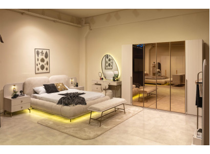 Schlafzimmer Set Bettanlage Schminkplatz Bank Kleiderschrank Modern