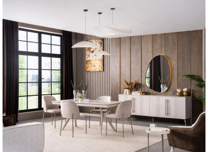 Esszimmer Set Esstisch 4х Stühle Kommode Spiegel Modern Hell Elegant