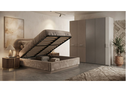 Bett Kleiderschrank Grau Modern Luxus Doppelbett Schrank Set