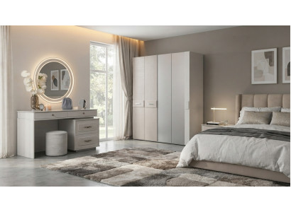 Schrank Frisiertisch Spiegel Hocker Grau Modern Luxus Schminktisch