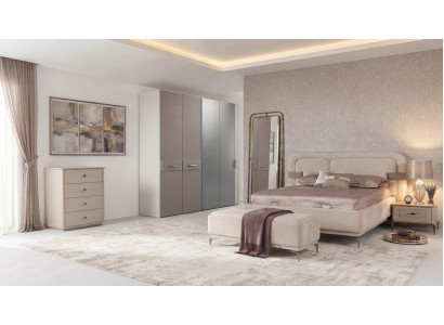 Bett Schrank 2x Nachttisch Kommode Beige Modern Doppelbett