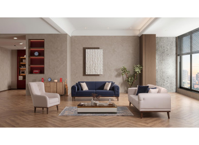 Blau-beiges Wohnzimmer-Set Sofas weiche Stoffsofas Sessel