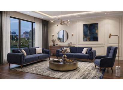 Blaues Wohnzimmer-Set Sofas Polster-Sofas  Stoff Designermöbel