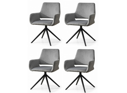 Puristischer Esszimmerstühle 4x Set Grau Textil Luxuriöser Metall Bein