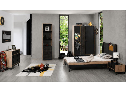 Jugendzimmer Bett Kleiderschrank Kommode Spiegel Regal Grau