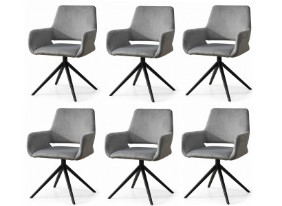 Graziler Sublimer Esszimmerstühle 6er Set Textil Grau Armlehnenstühle