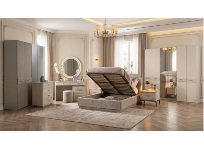 Bett Schrank Kommode Schminktisch Beige Modern Luxus Set