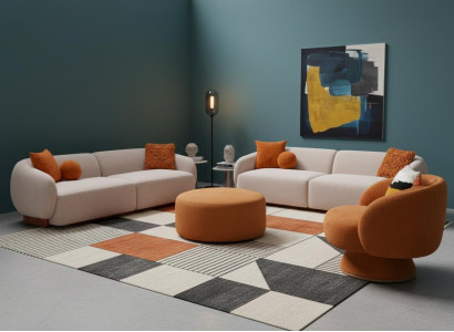 Komfort Wohnzimmer Set mit Sofa Sessel Hocker Modern