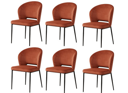 Mid-Century Anmutig Esszimmerstühle 6x Set Orange Textil Polsterstühle