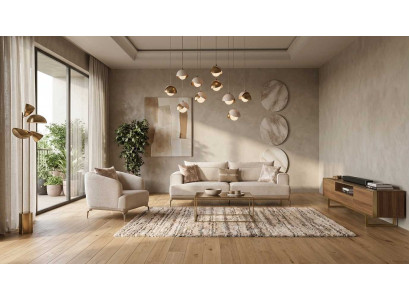Sofa Sessel Set 3 Sitzer Beige Modern Luxus Bequem Couch Garnitur