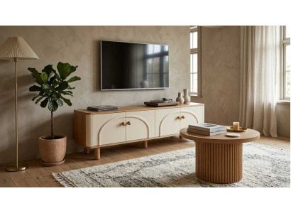 TV Board Couchtisch Set Beige Modern Luxus Lowboard Kaffeetisch