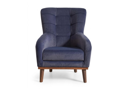 Blauer Stoffsessel hochwertiger Sessel mit hoher Rückenlehne moderner Stil