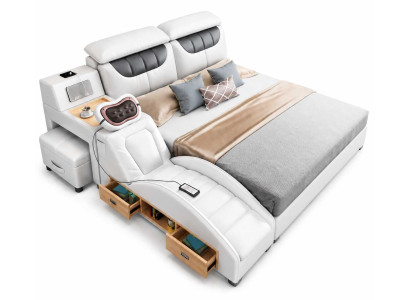 Moderne weiße Multifunktionsbett für Schlafzimmer mit Massage USB und Stauraum