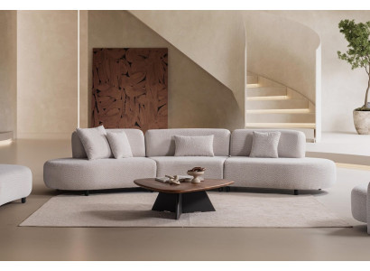 Modernes 4-Sitzer Sofa Weiß Stoff Holz Polstersofa Lounge Couch
