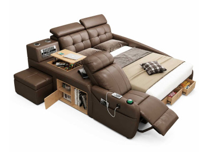 Designer Multifunktionsbett Braun mit Liegekomfort Ablagen und Stauraum