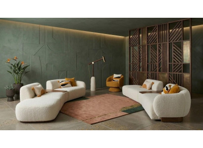 Sofa 4 Sitzer  Sessel Boucle Beige Wohnzimmer Set modern