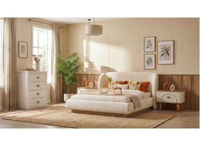 Schlafzimmer Set Beige Modern Luxus Bett Nachttisch Kommode 4-Tlg