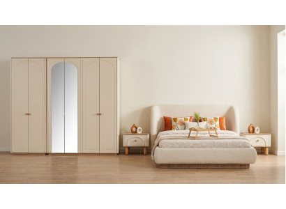 Schlafzimmer Set Beige Modern Luxus Bett Nachttisch Schrank 4-Tlg