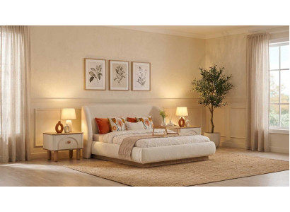 Bett Nachttische 2x Set Beige Modern Luxus Polsterbett Doppelbett