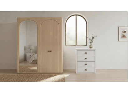 Kleiderschrank Kommode Set Beige Modern Luxus Spiegel Schrank