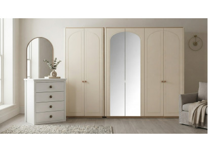 Kleiderschrank Kommode Set Beige Modern Luxus Spiegel Schrank