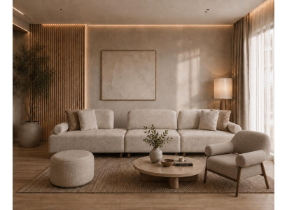 Stilvolles Wohnset mit 4-Sitzer, Sessel und komfortablem Sitzhocker