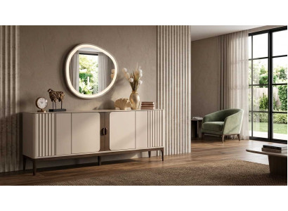 Esszimmer Set Beige Modern Luxus Sideboard Kommode Spiegel