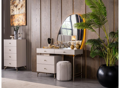 Schlafzimmer Set Schminktisch Sitzhocker Spiegel Modern Beige Stilvoll