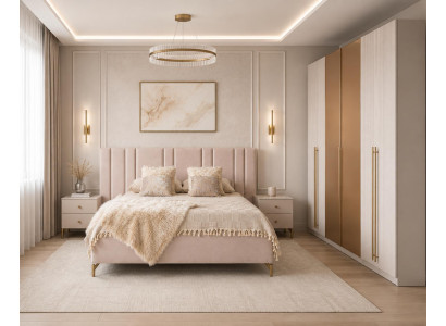 Schlafzimmer Set Bettanlage Kleiderschrank Modern Beige Harmonisch