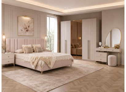 Schlafzimmer Set Bettanlage Kleiderschrank Schminkplatz Modern Beige