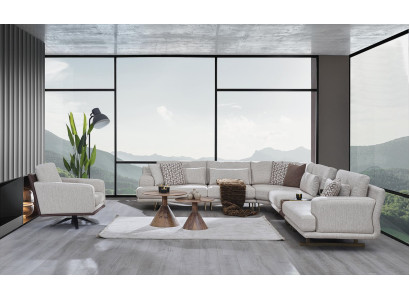 Ecksofa Set L-Form Grau Modern Metall Stoff Sessel Sofa Garnitur