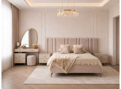 Schlafzimmer Set Bettanlage Schminkplatz Modern Beige Fein Vielseitig