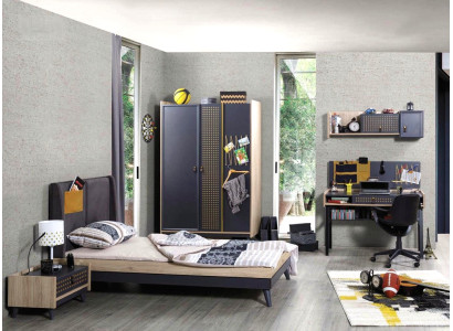 Jugendzimmer Set Bett Kleiderschrank Schreibtisch Regal Grau Modern