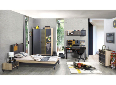 Jugendzimmer Set Bett Kleiderschrank Kommode Schreibtisch Grau