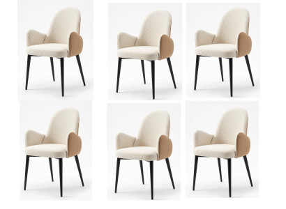 Skandinavisch Esszimmerstühle 6x Set Beige Hellbraun Textil Luxuriöser