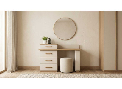 Schminktisch Set Beige Modern Luxus Spiegel Hocker Frisiertisch
