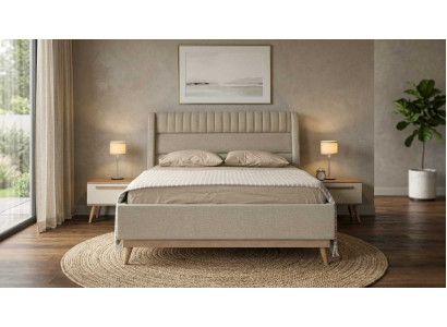 Schlafzimmer Set Beige Modern Luxus Bettgestell Nachttische Bett