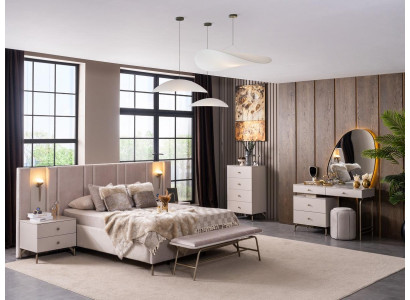 Schlafzimmer Set Bettanlage Schminkplatz Bettbank Modern Beige Edel