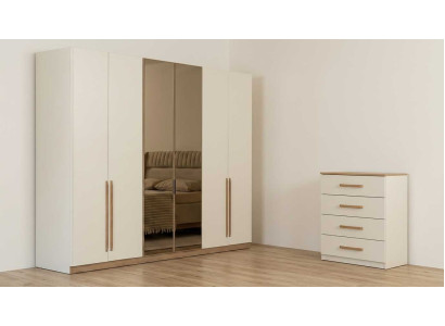 Schlafzimmer Set Beige Modern Luxus Kleiderschrank Kommode Schrank