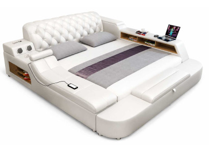 Chesterfield Schlafzimmerbett Weiß modern mit weichem Kopfteil und Komfort