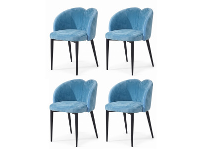 Grazile Esszimmerstühle 4er Set Blau Himmelblau Textil Blüten-Design