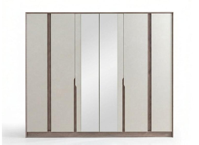 Moderner Kleiderschrank Beige Braun mit Spiegeltüren Schlafzimmer